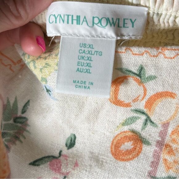 Cynthia Rowley Linen Blend Summertime Fruity Conversational Print Midi Dress - Picture 12 of 13